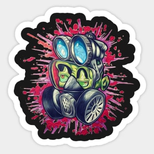 New School Style Zombie Gas Mask Color Effect Art Sticker